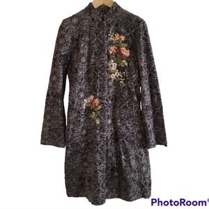 Johnny Was Chocolate Brown Velvet Embroidered Long Jacket Medium